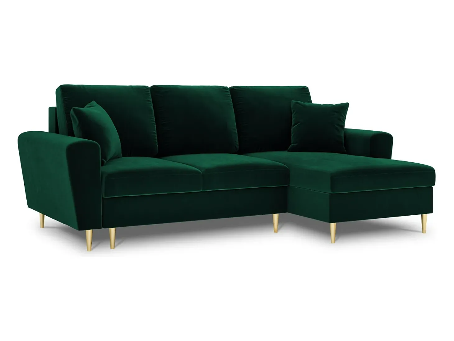Cosmopolitan Design - Sofá convertível de canto direito com caixa de arrumação "Kyoto" 4 lugares em veludo verde garrafa - 241x145x88cm