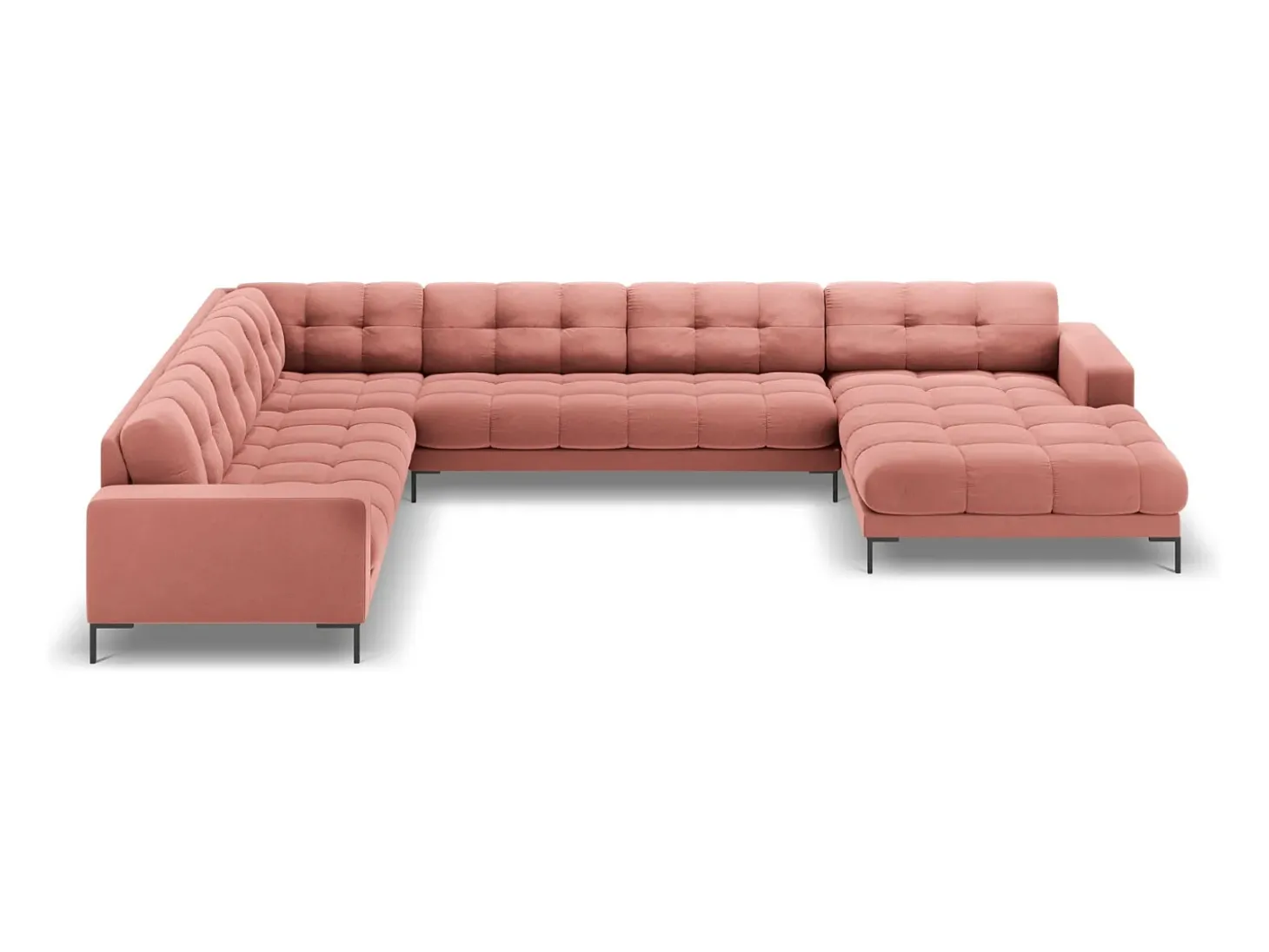 Cosmopolitan Design - Sofá de canto panorâmico à esquerda "Bali" 7 lugares em veludo rosa - 327x256x75cm