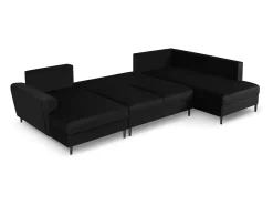 Cosmopolitan Design - Sofá panorâmico convertível em linha reta com caixa de arrumação "Kyoto" 7 lugares em veludo preto - 313x194x88cm