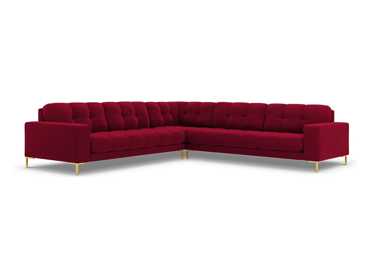 Cosmopolitan Design - Sofá de canto simétrico "Bali" 6 lugares em veludo vermelho - 256x256x75cm