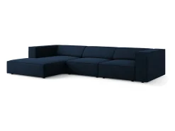 Cosmopolitan Design - Sofá de canto esquerdo "Arendal" 4 lugares em tecido chenille com efeito canelado azul real - 284x166x70cm