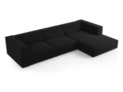 Cosmopolitan Design - Sofá de canto direito "Arendal" 4 lugares em veludo preto - 284x166x70cm