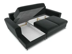 Cosmopolitan Design - Sofá convertível de canto esquerdo com caixa de arrumação "Kyoto" 4 lugares em veludo cinza escuro - 241x145x88cm