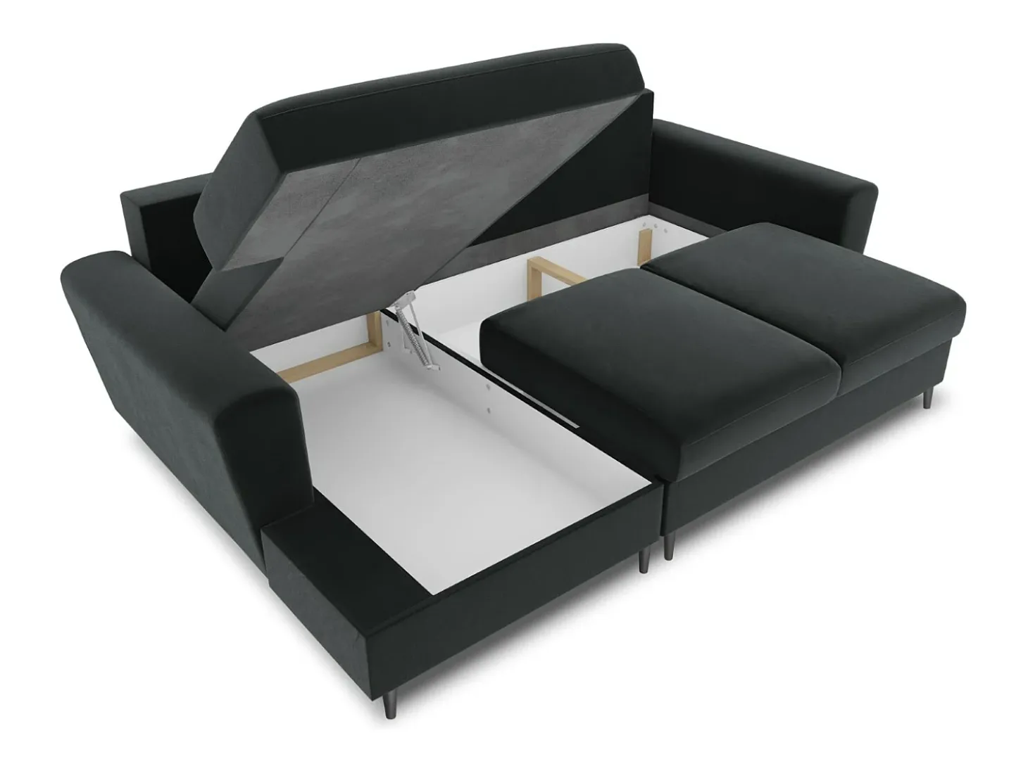 Cosmopolitan Design - Sofá convertível de canto esquerdo com caixa de arrumação "Kyoto" 4 lugares em veludo cinza escuro - 241x145x88cm