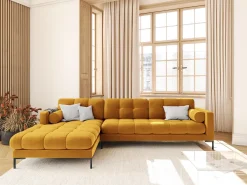 Cosmopolitan Design - Sofá de canto esquerdo "Bali" 5 lugares em veludo amarelo - 293x185x75cm