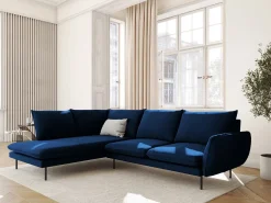 Cosmopolitan Design - Sofá de canto esquerdo "Vienna" 6 lugares em veludo azul real - 275x185x95cm
