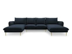 Cosmopolitan Design - Sofá panorâmico "Vienna" 6 lugares em veludo azul escuro - 350x170x95cm