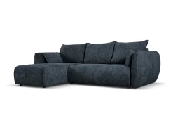 Cosmopolitan Design - Sofá convertível de canto esquerdo com caixa de arrumação "Matera" 4 lugares em tecido chenille azul real - 253x173x86cm