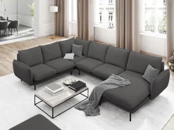 Cosmopolitan Design - Sofá de canto panorâmico à esquerda "Vienna" 7 lugares em tecido estrutural cinza escuro - 330x235x95cm