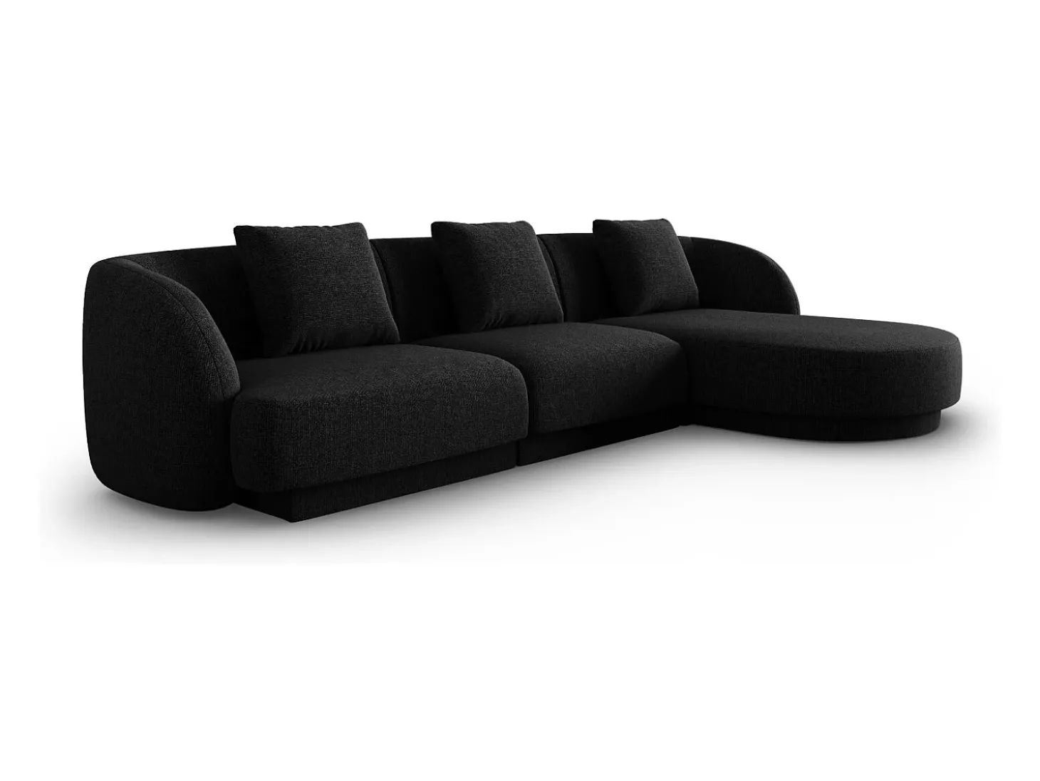 Cosmopolitan Design - Sofá de canto direito "Tulum" 4 lugares em tecido chenille preto - 255x156x70cm