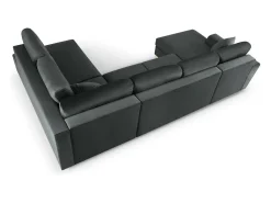 Cosmopolitan Design - Sofá panorâmico convertível em linha reta com caixa de arrumação "Kyoto" 7 lugares em veludo cinza escuro - 313x194x88cm
