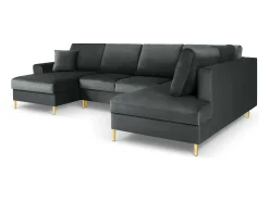 Cosmopolitan Design - Sofá panorâmico convertível em linha reta com caixa de arrumação "Kyoto" 7 lugares em veludo cinza escuro - 313x194x88cm