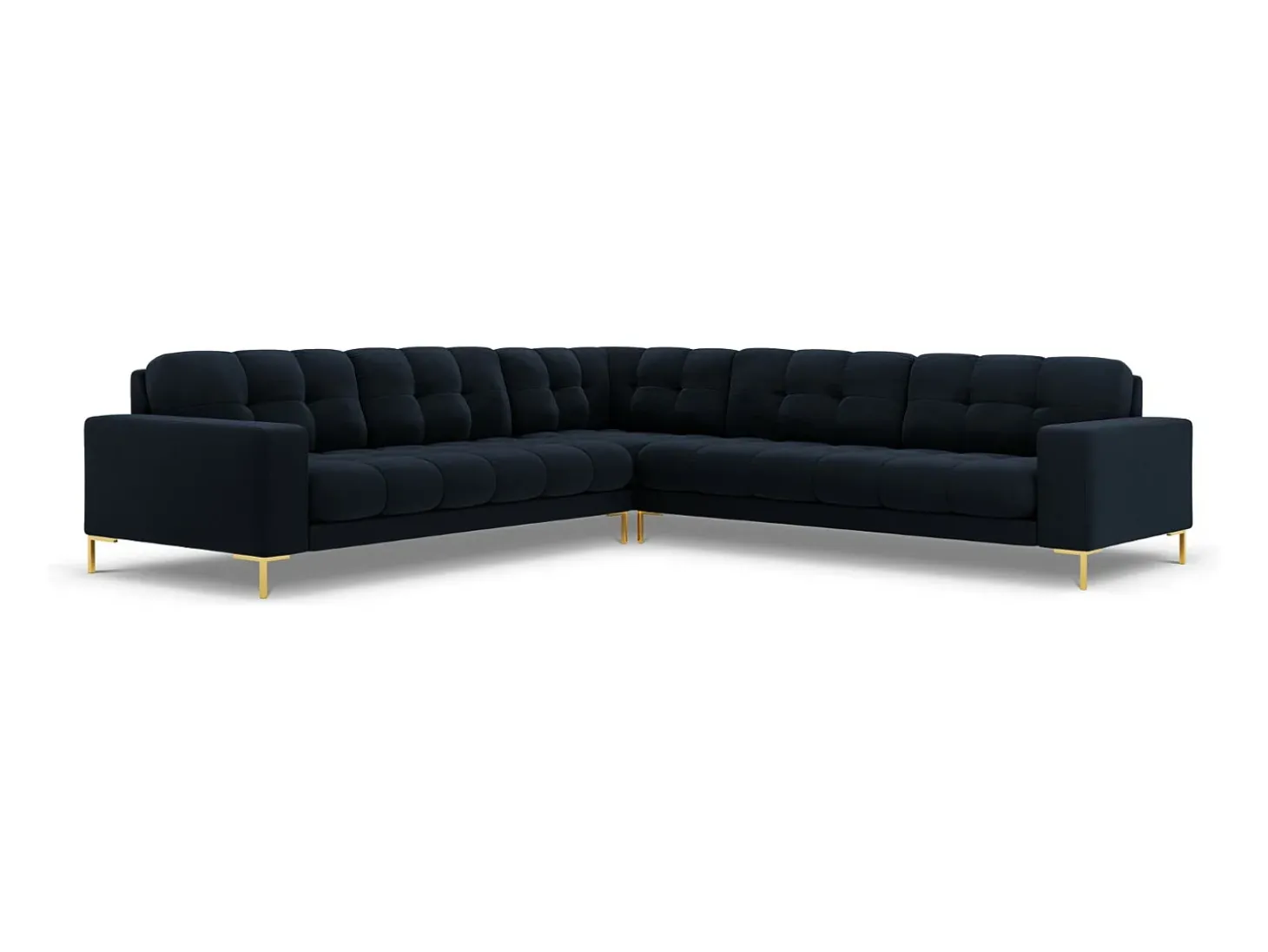 Cosmopolitan Design - Sofá de canto simétrico "Bali" 6 lugares em veludo azul escuro - 256x256x75cm