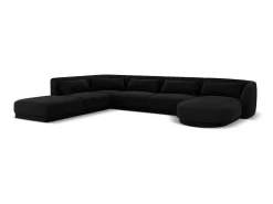Cosmopolitan Design - Sofá de canto panorâmico à esquerda "Tulum" 6 lugares em veludo preto - 330x255x70cm