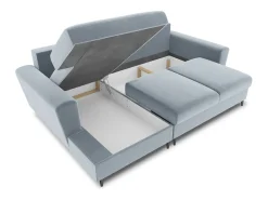 Cosmopolitan Design - Sofá convertível de canto esquerdo com caixa de arrumação "Kyoto" 4 lugares em veludo azul claro - 241x145x88cm