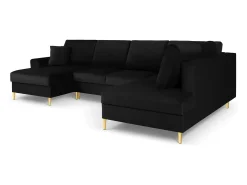 Cosmopolitan Design - Sofá panorâmico convertível em linha reta com caixa de arrumação "Kyoto" 7 lugares em veludo preto - 313x194x88cm