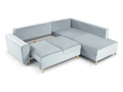 Cosmopolitan Design - Sofá convertível de canto direito com caixa de arrumação "Kyoto" 5 lugares em veludo azul claro - 243x194x88cm