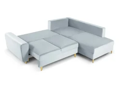 Cosmopolitan Design - Sofá convertível de canto direito com caixa de arrumação "Kyoto" 5 lugares em veludo azul claro - 243x194x88cm
