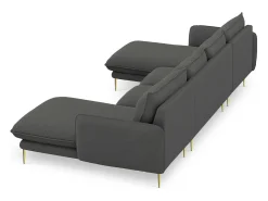 Cosmopolitan Design - Sofá panorâmico "Vienna" 6 lugares em tecido estrutural cinza escuro - 350x170x95cm