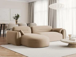 Cosmopolitan Design - Sofá modular de canto esquerdo "Sydney" 4 lugares em veludo areia - 275x165x70cm