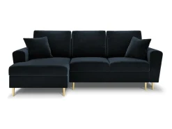 Cosmopolitan Design - Sofá convertível de canto esquerdo com caixa de arrumação "Kyoto" 4 lugares em veludo azul escuro - 241x145x88cm