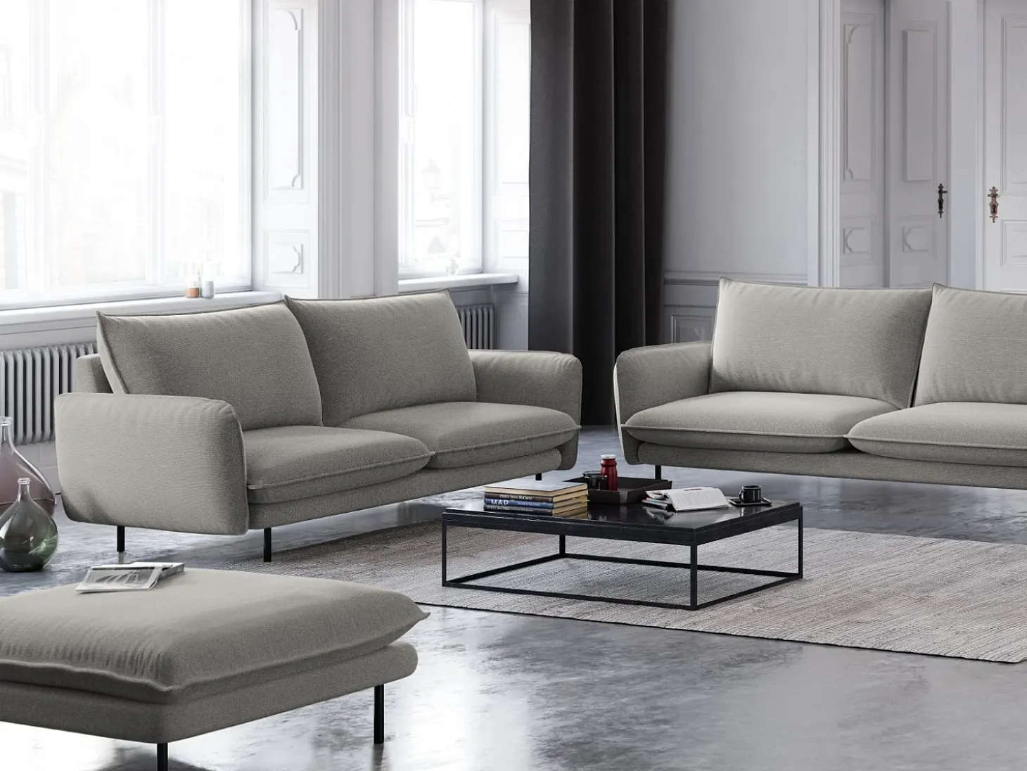 Cosmopolitan Design - Sofá "Vienna" 2 lugares em tecido estrutural cinza claro - 160x92x95cm