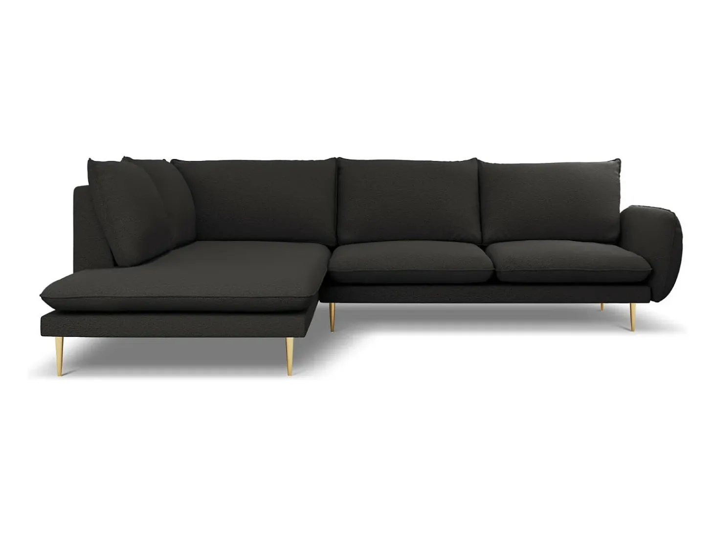 Cosmopolitan Design - Sofá de canto esquerdo "Vienna" 6 lugares em tecido bouclé preto - 275x185x95cm