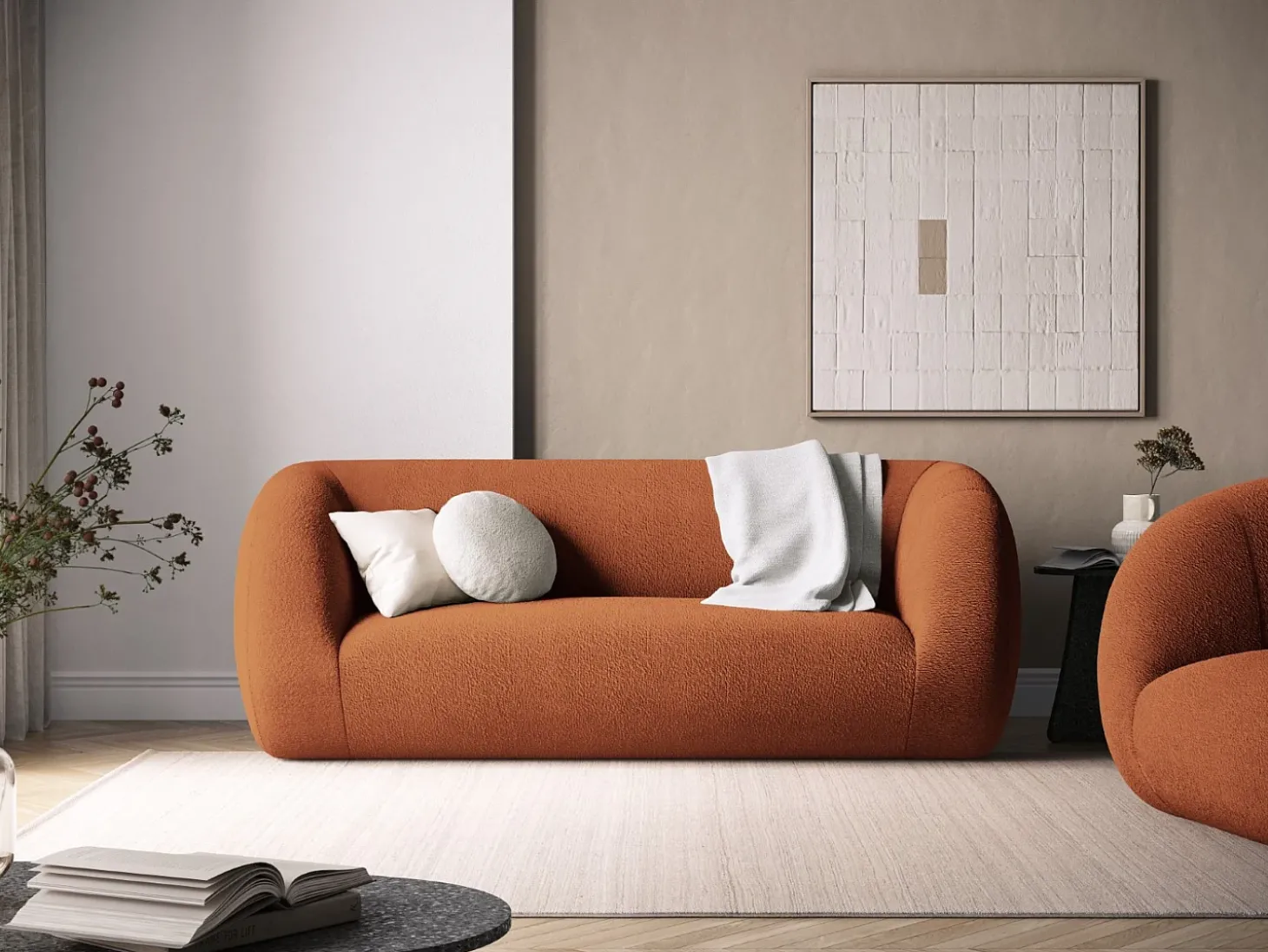 Cosmopolitan Design - Sofá "Essen" 2 lugares em tecido bouclé marrom - 210x95x86cm