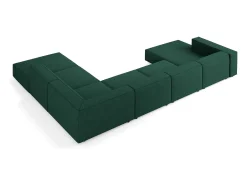 Cosmopolitan Design - Sofá de canto direito panorâmico "Arendal" 7 lugares em tecido chenille com efeito canelado verde garrafa - 364x262x70cm