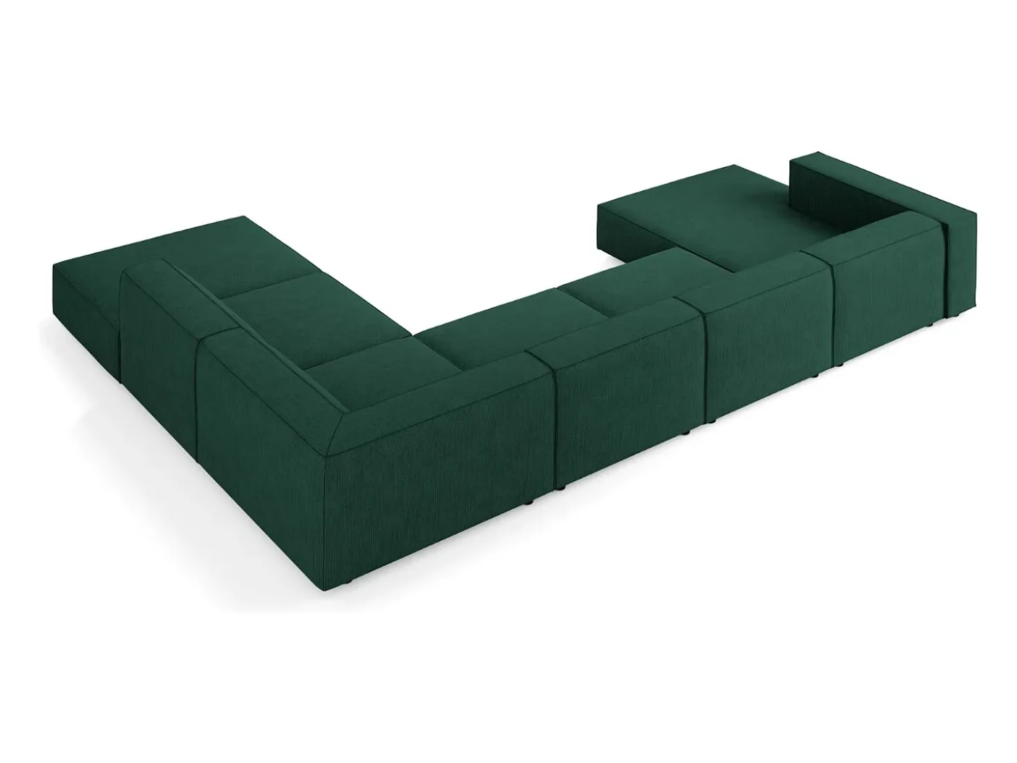 Cosmopolitan Design - Sofá de canto direito panorâmico "Arendal" 7 lugares em tecido chenille com efeito canelado verde garrafa - 364x262x70cm