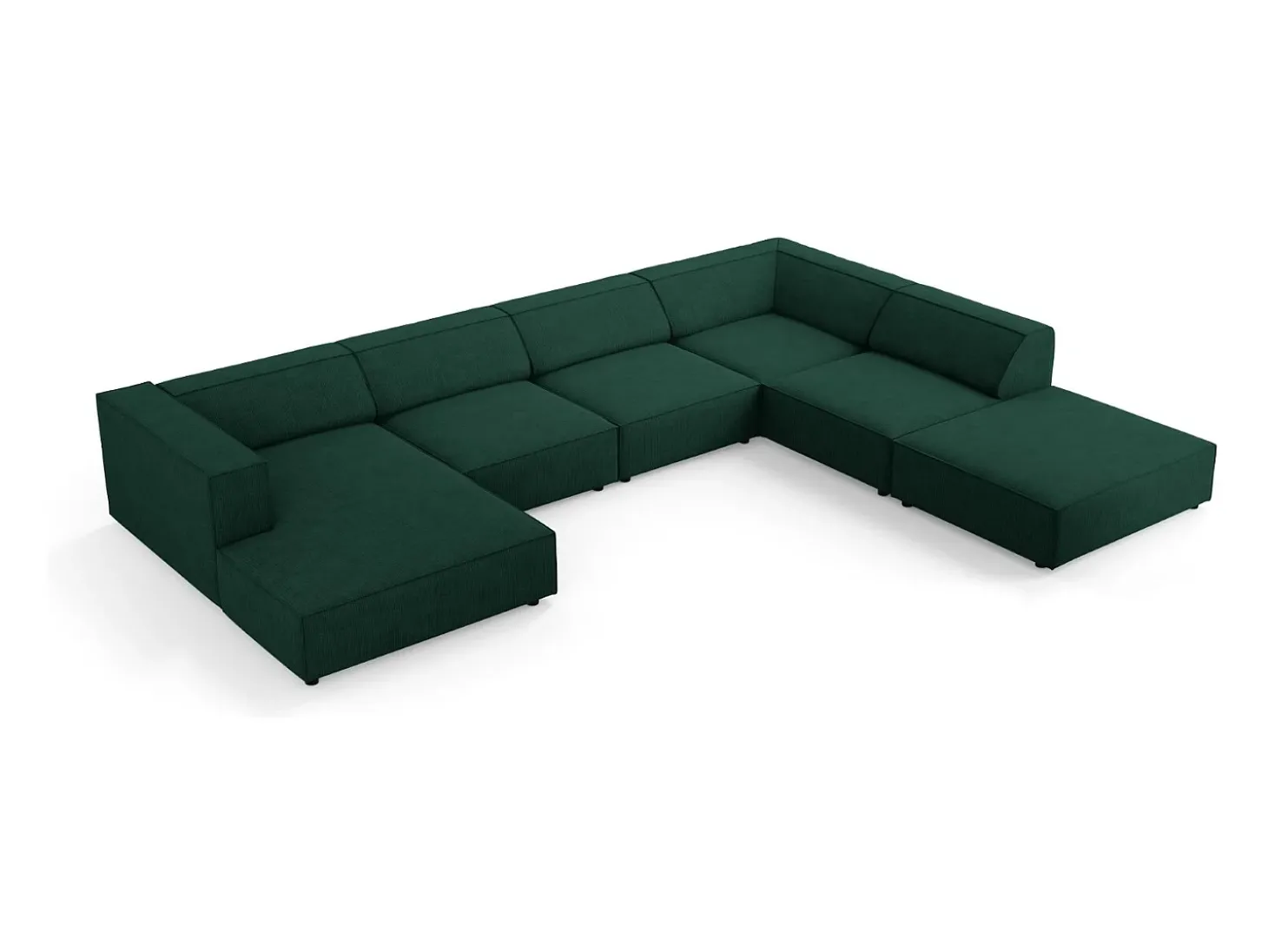 Cosmopolitan Design - Sofá de canto direito panorâmico "Arendal" 7 lugares em tecido chenille com efeito canelado verde garrafa - 364x262x70cm