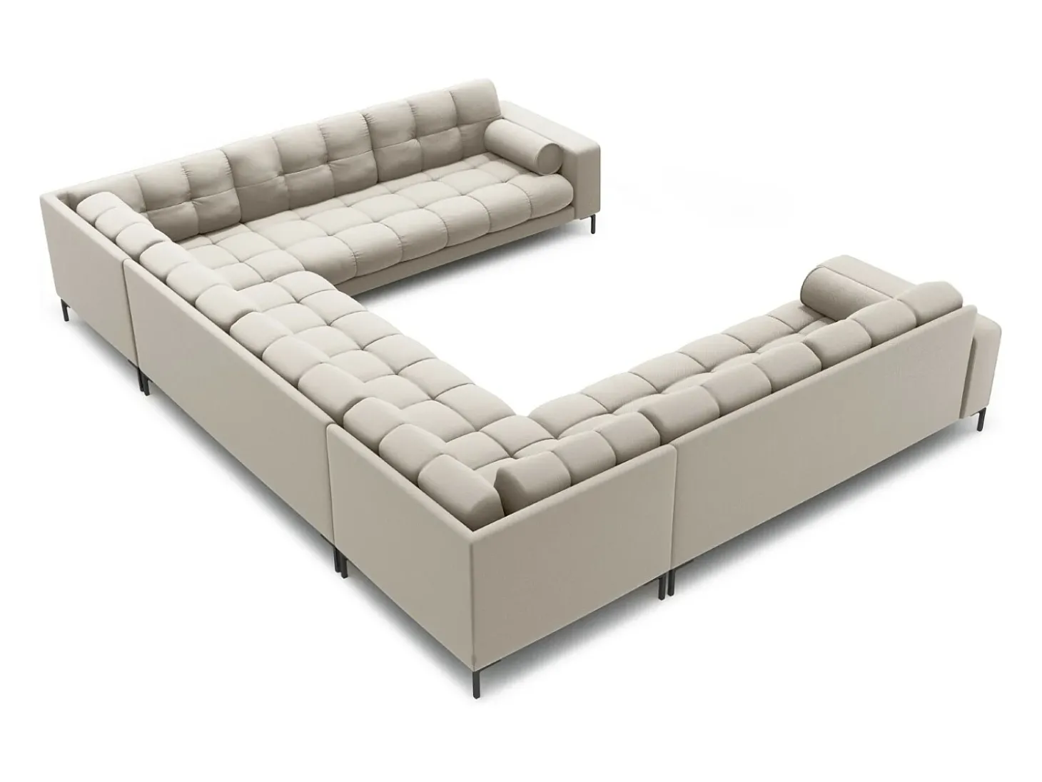 Cosmopolitan Design - Sofá panorâmico "Bali" 9 lugares em tecido estrutural bege - 327x256x75cm
