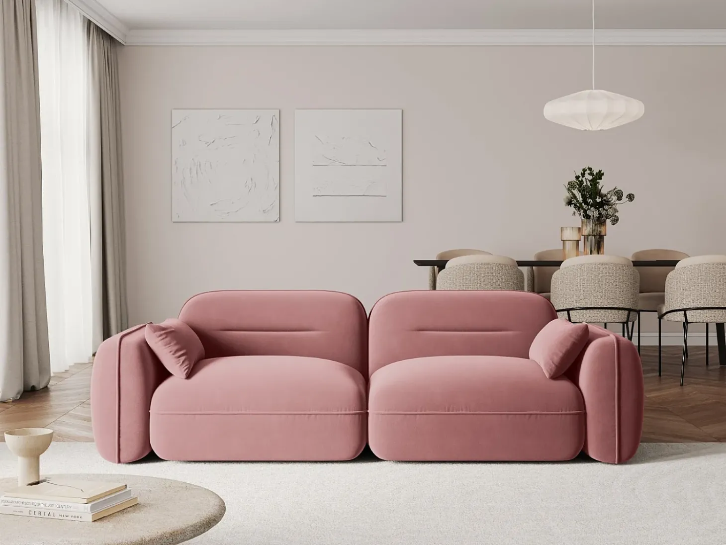 Cosmopolitan Design - Sofá modular "Sydney" 3 lugares em veludo salmão - 230x90x70cm