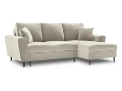 Cosmopolitan Design - Sofá convertível de canto direito com caixa de arrumação "Kyoto" 4 lugares em veludo bege claro - 241x145x88cm