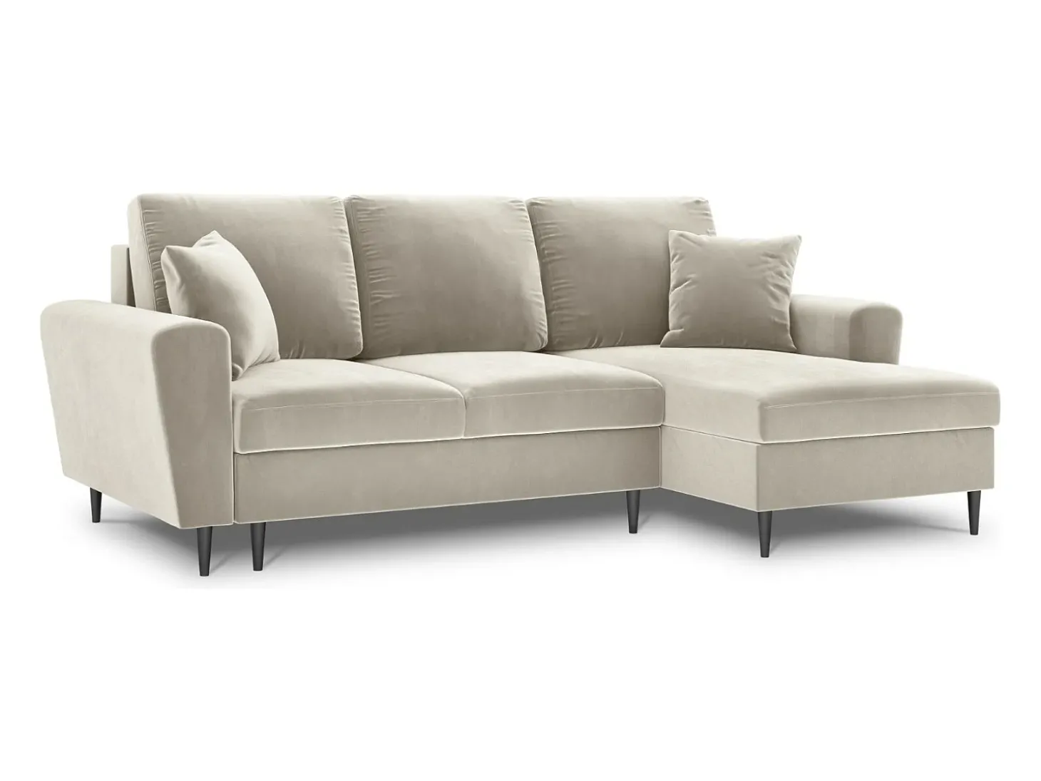 Cosmopolitan Design - Sofá convertível de canto direito com caixa de arrumação "Kyoto" 4 lugares em veludo bege claro - 241x145x88cm