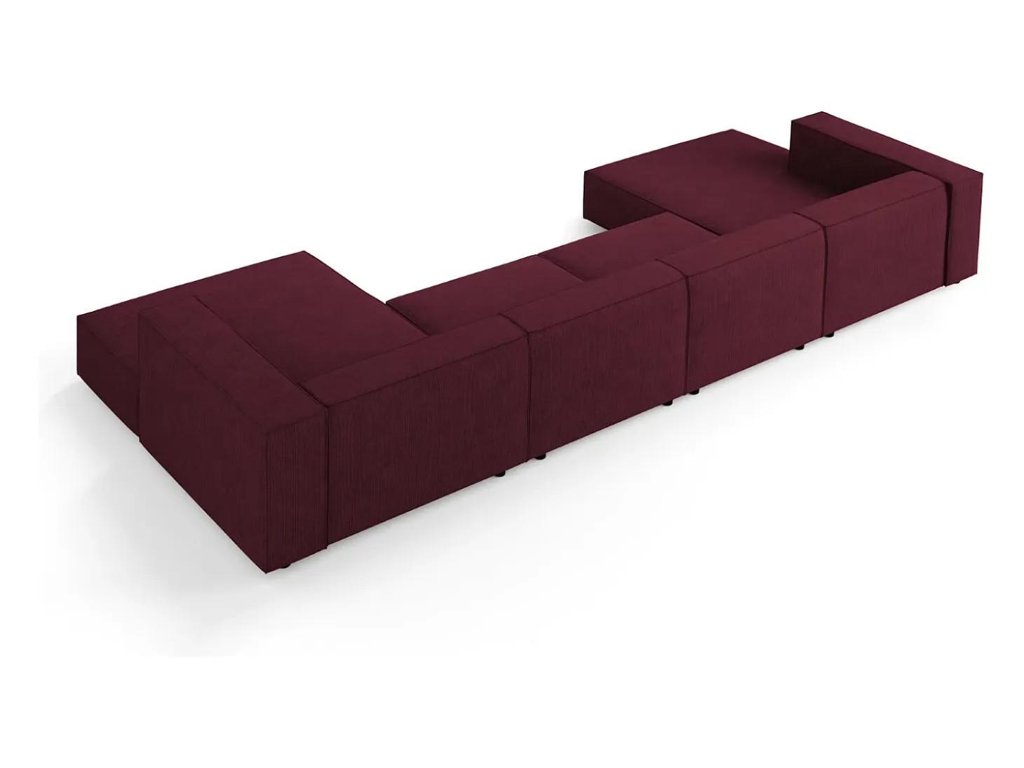Cosmopolitan Design - Sofá panorâmico "Arendal" 6 lugares em tecido chenille com efeito canelado rubi - 364x166x70cm
