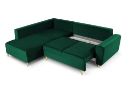 Cosmopolitan Design - Sofá convertível de canto esquerdo com caixa de arrumação "Kyoto" 5 lugares em veludo verde garrafa - 243x194x88cm