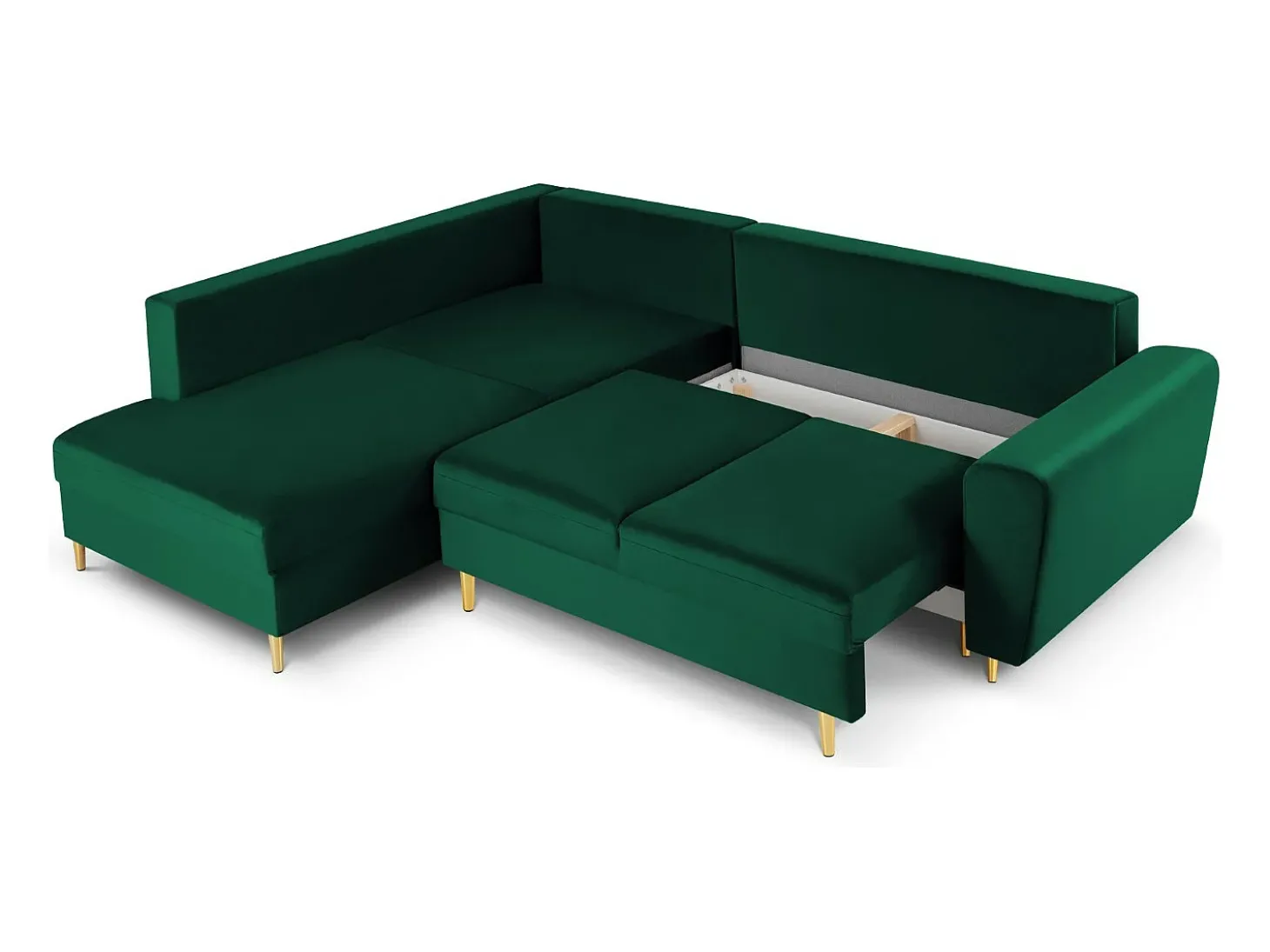 Cosmopolitan Design - Sofá convertível de canto esquerdo com caixa de arrumação "Kyoto" 5 lugares em veludo verde garrafa - 243x194x88cm