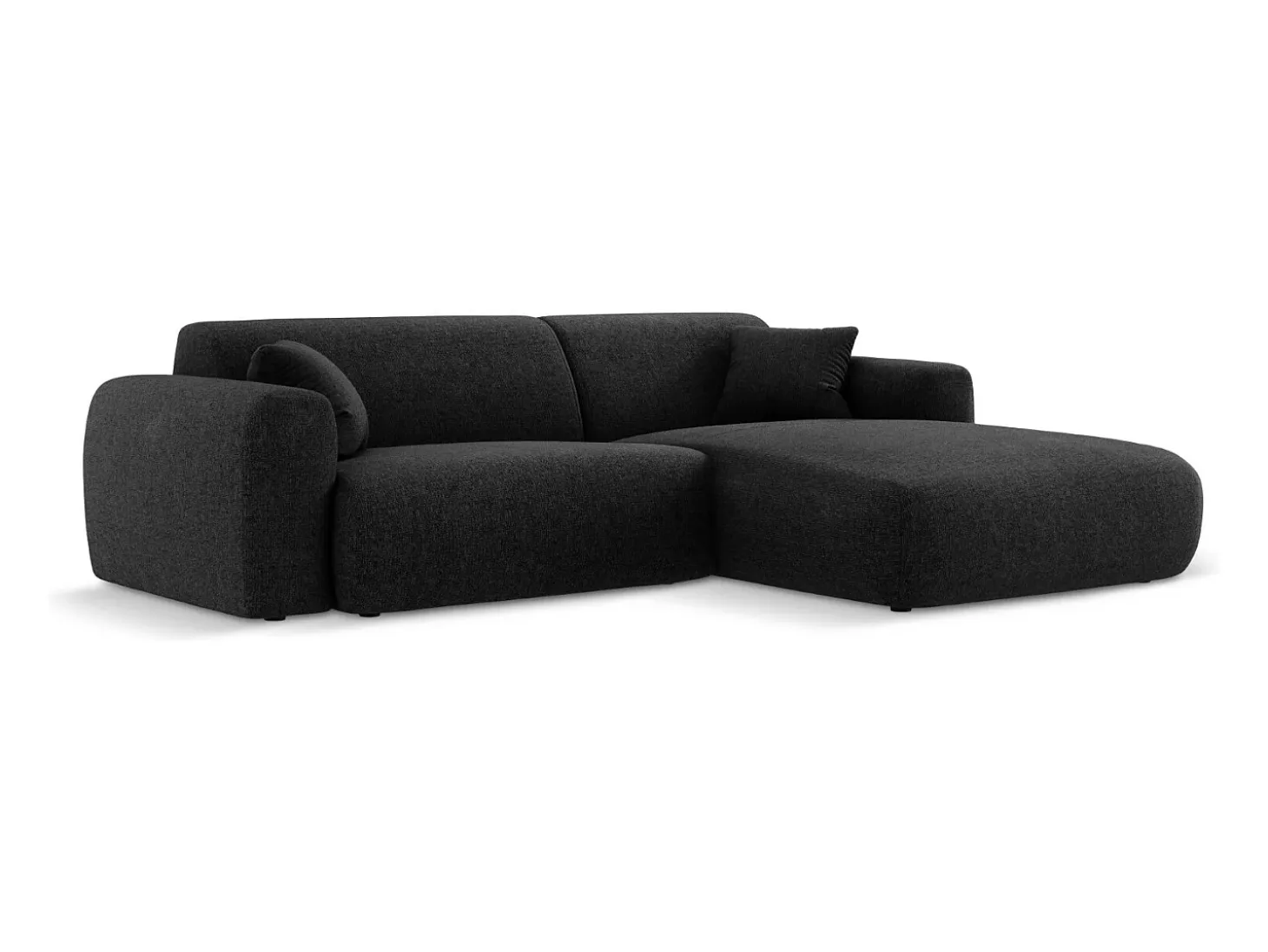 Cosmopolitan Design - Sofá de canto direito "Nolio" 4 lugares em tecido chenille preto - 235x170x72cm