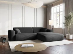 Cosmopolitan Design - Sofá de canto direito "Nolio" 4 lugares em tecido chenille preto - 235x170x72cm