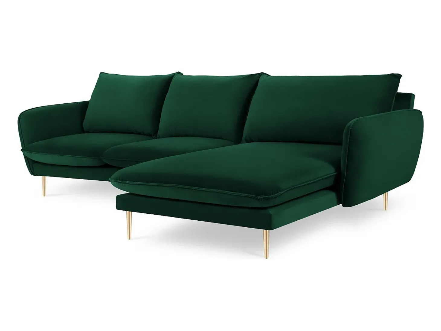 Cosmopolitan Design - Sofá de canto direito "Vienna" 5 lugares em veludo verde garrafa - 255x170x95cm