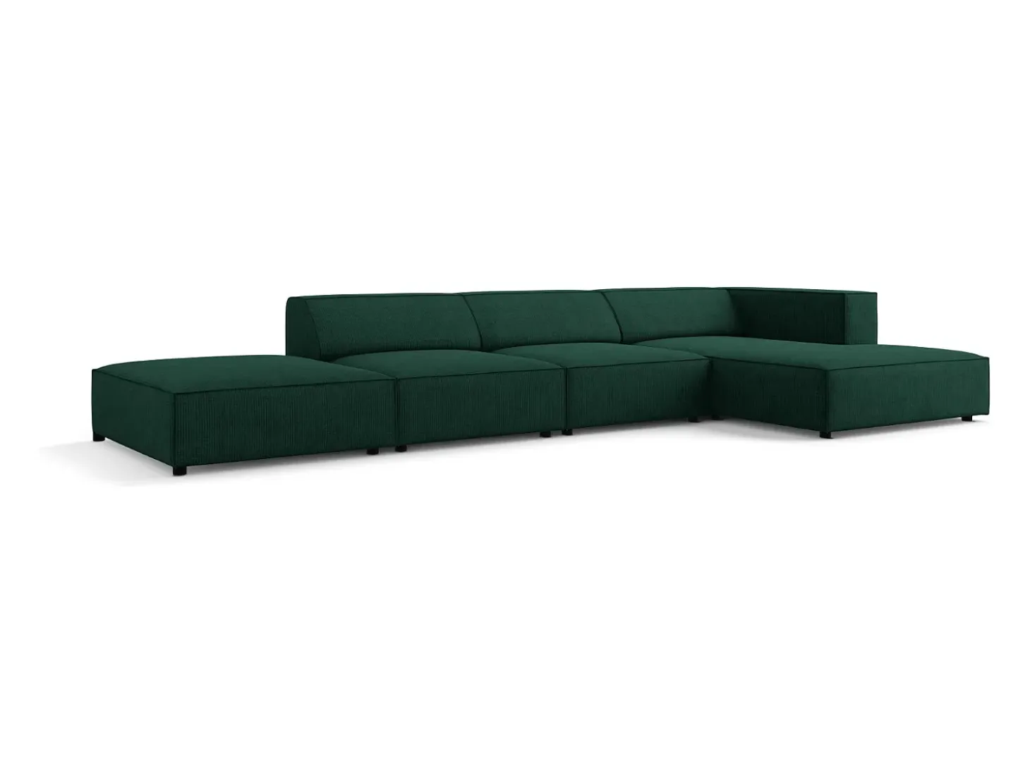 Cosmopolitan Design - Sofá de canto direito "Arendal" 5 lugares em tecido chenille com efeito canelado verde garrafa - 341x166x70cm
