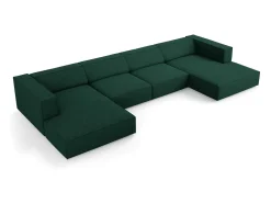 Cosmopolitan Design - Sofá panorâmico "Arendal" 6 lugares em tecido chenille com efeito canelado verde garrafa - 364x166x70cm