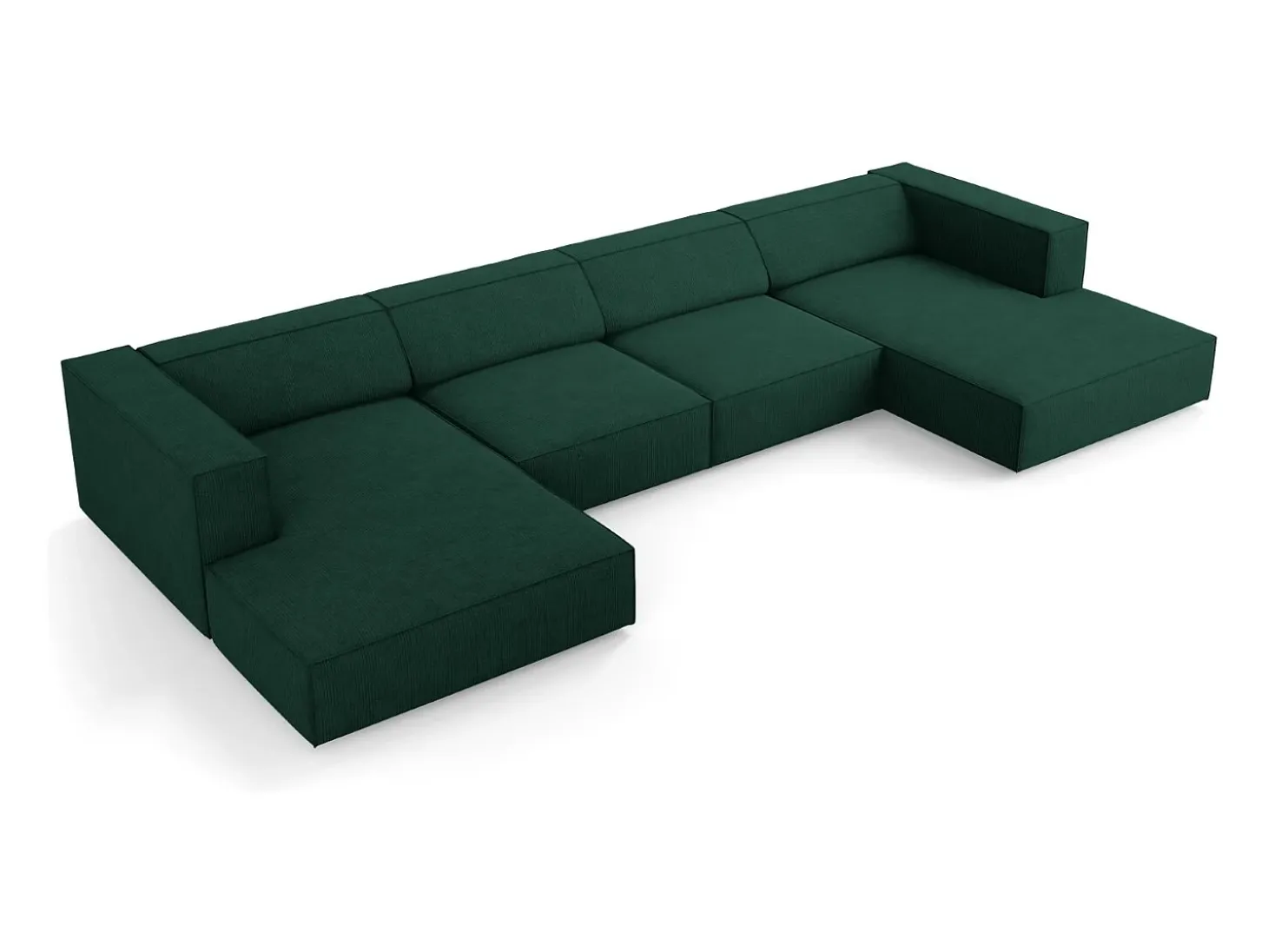 Cosmopolitan Design - Sofá panorâmico "Arendal" 6 lugares em tecido chenille com efeito canelado verde garrafa - 364x166x70cm
