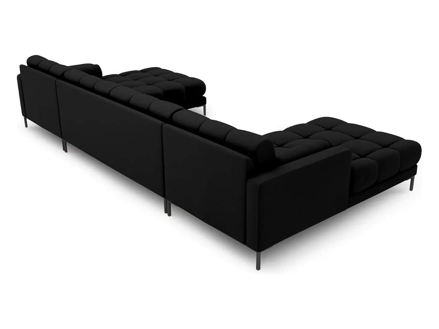 Cosmopolitan Design - Sofá panorâmico "Bali" 7 lugares em tecido estrutural preto - 383x185x75cm