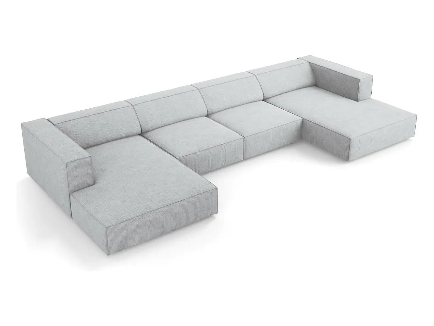 Cosmopolitan Design - Sofá panorâmico "Arendal" 6 lugares em tecido chenille com efeito canelado cinza claro - 364x166x70cm