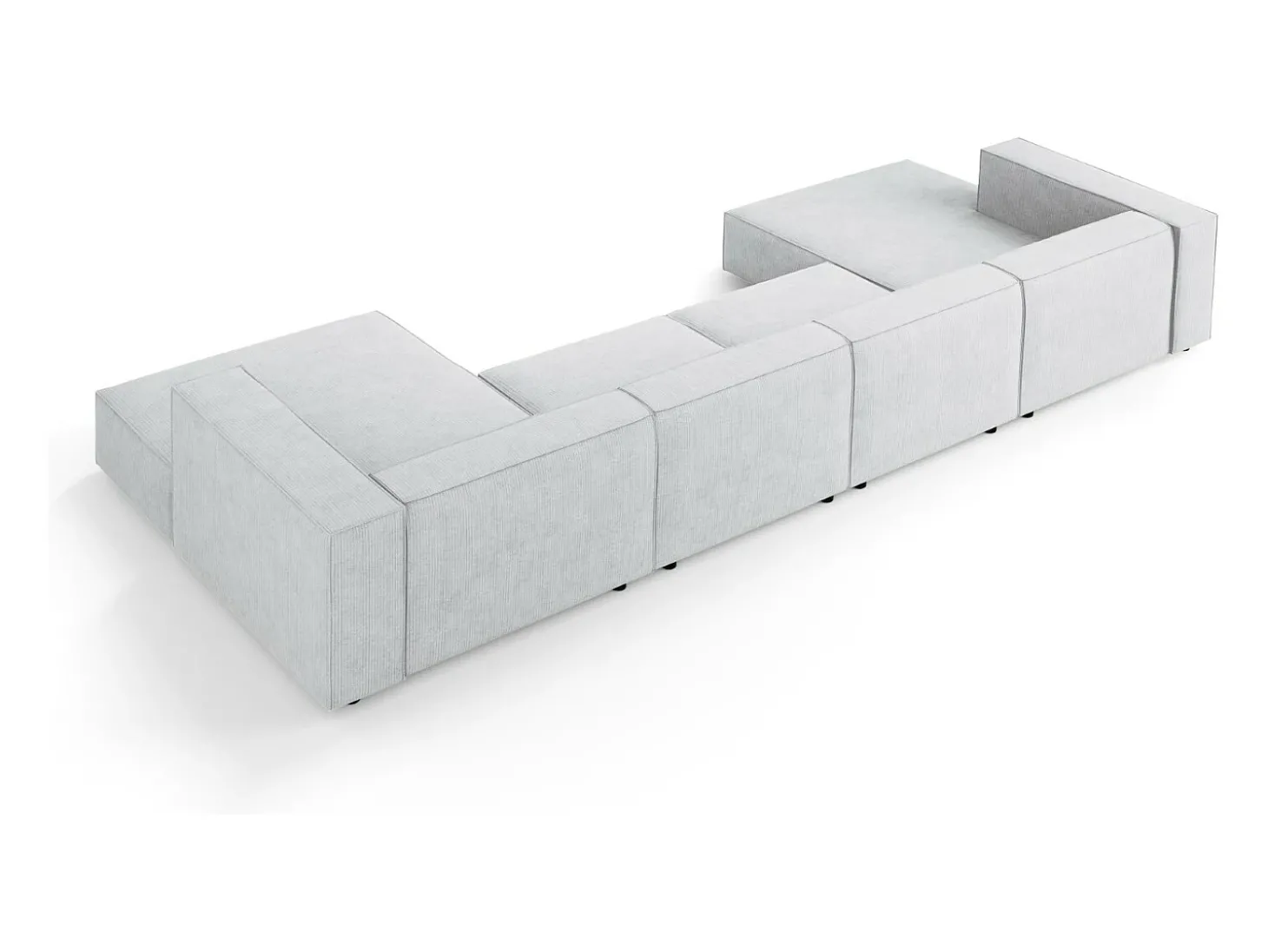 Cosmopolitan Design - Sofá panorâmico "Arendal" 6 lugares em tecido chenille com efeito canelado cinza claro - 364x166x70cm