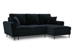 Cosmopolitan Design - Sofá convertível de canto direito com caixa de arrumação "Kyoto" 4 lugares em veludo azul escuro - 241x145x88cm