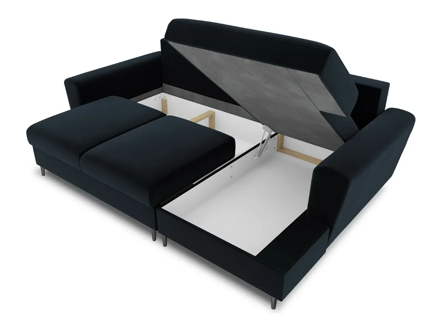 Cosmopolitan Design - Sofá convertível de canto direito com caixa de arrumação "Kyoto" 4 lugares em veludo azul escuro - 241x145x88cm