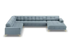 Cosmopolitan Design - Sofá de canto panorâmico à esquerda "Bali" 7 lugares em veludo azul claro - 327x256x75cm